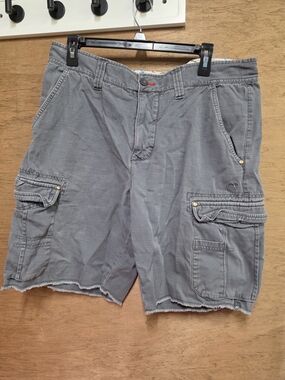 Vintage OP Men's Cargo Shorts in Washed Gray With Frayed Hem 36